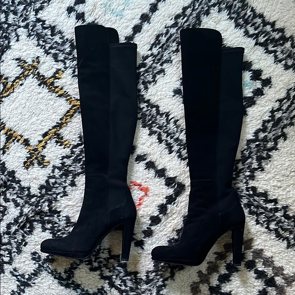 Suede Over the Knee Boots with Medium Heel and Slim Fit
